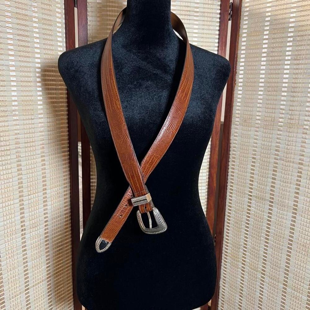 Vintage 90s ONYX Western Lizard Print Belt Size 38 - Picture 2 of 8